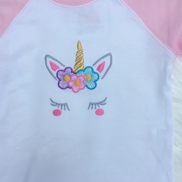 Pink/White Raglan Onesie With Embroidery, Unicorn Embroidered Onesie - Picture 2 of 3